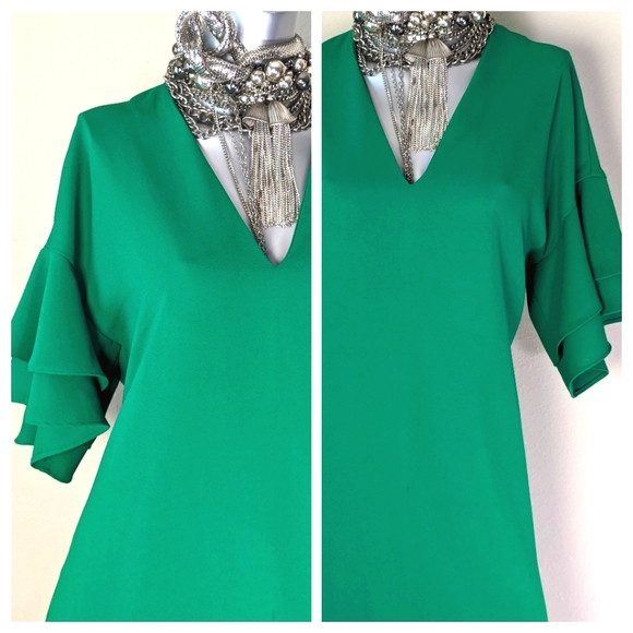 ZARA Woman Flutter Sleeves Relaxed Babydoll V-Cut Neckline Shift Dress - Picture 3 of 14